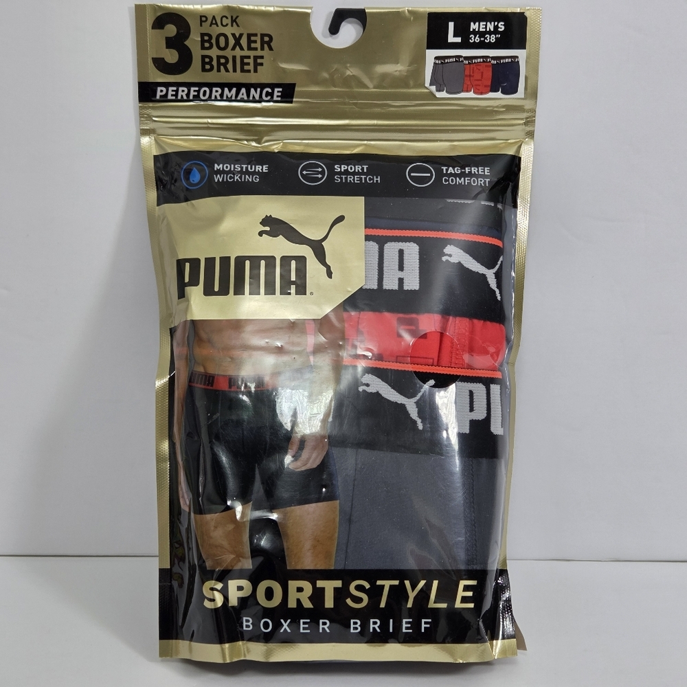 Puma Men's Performance Sport Style Boxer Brief 3 Pack Multicolor Size‎ L 36-38"